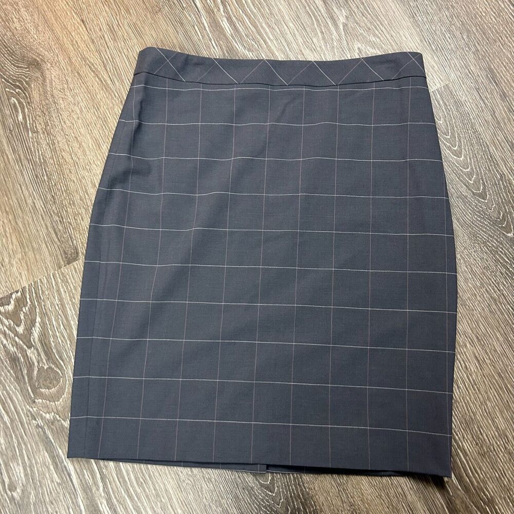 Banana Republic Wool Blend Grey Pinstripe Square Long Modest Pencil Skirt Sz 12
